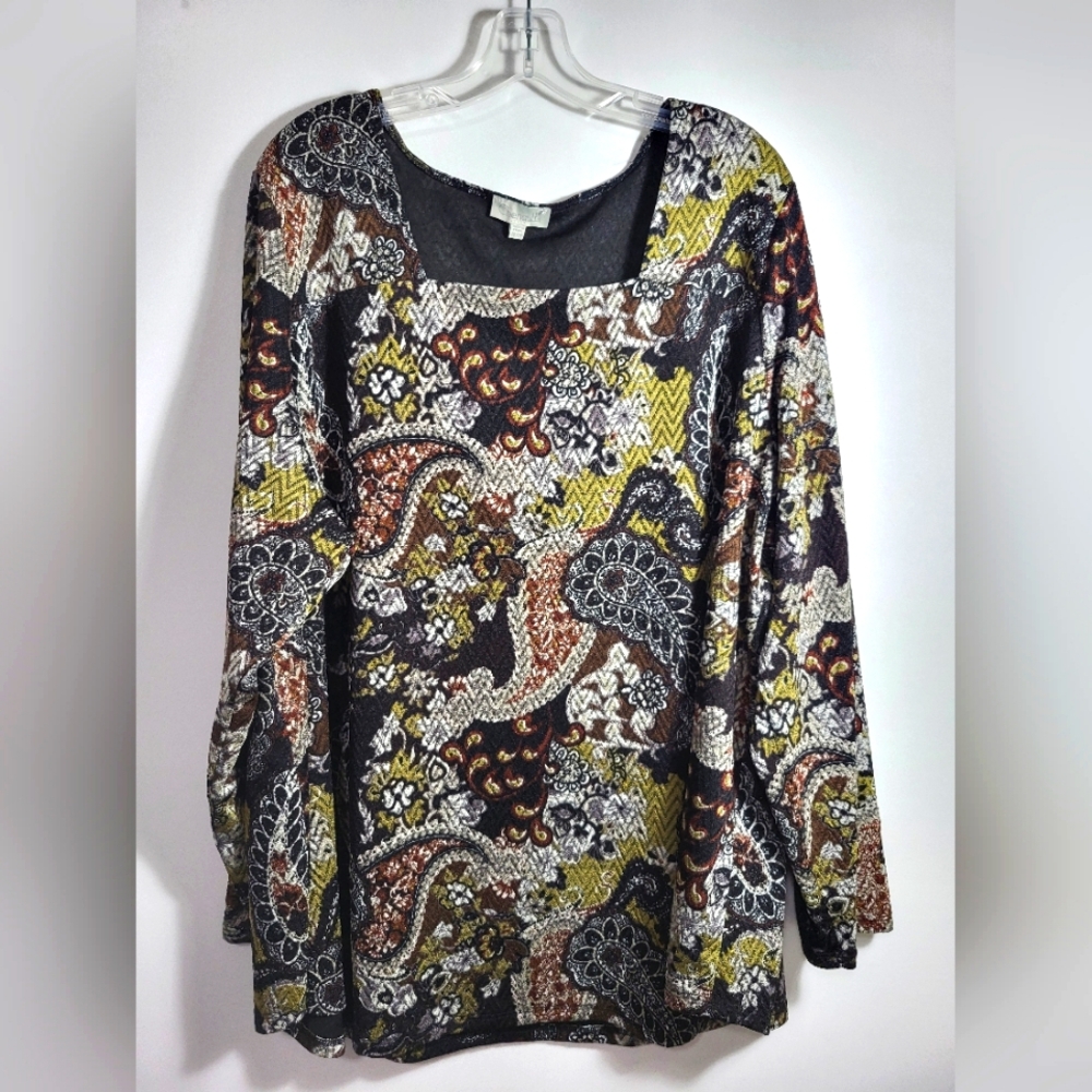 Chenault black silver and gold square neck tunic    women's 26 / 28  #2144